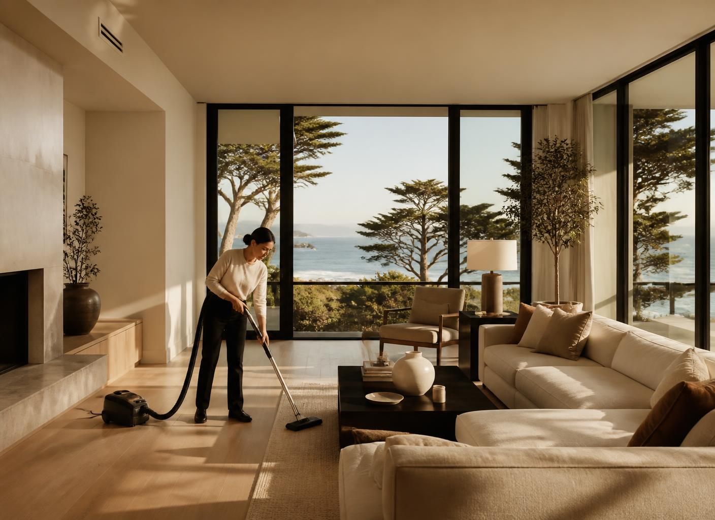 Final cleaning inside a newly built coastal residence